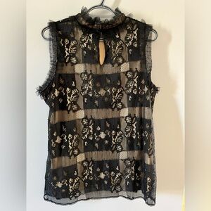 NWT Max Studio black lace and tan underlay sleeveless tunic-style blouse size 12